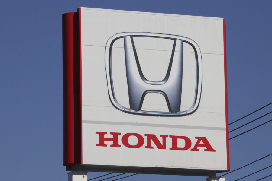 The logo of Honda Motor Co., is seen in Yokohama, near Tokyo on Dec. 15, 2021. Honda is recalling n...