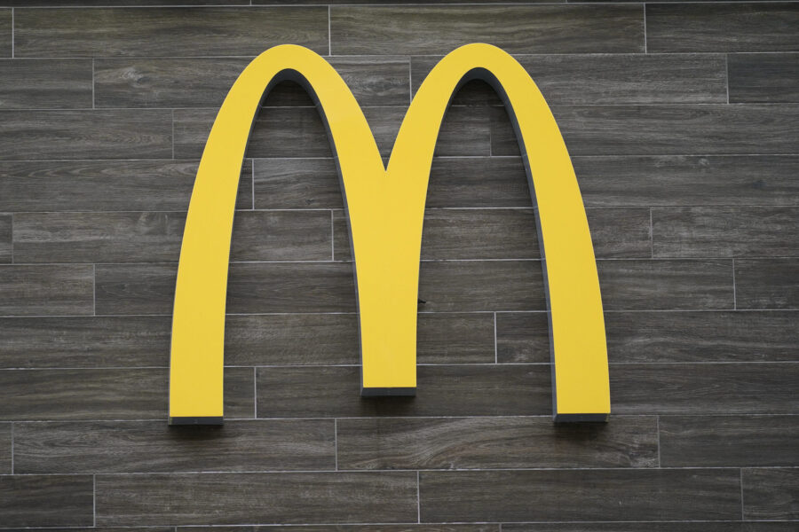 FILE - A McDonald's golden arches is shown at restaurant in Havertown, Pa., Tuesday, April 26, 2022...