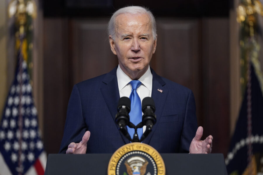 President Joe Biden speaks during a meeting of the National Infrastructure Advisory Council in the ...