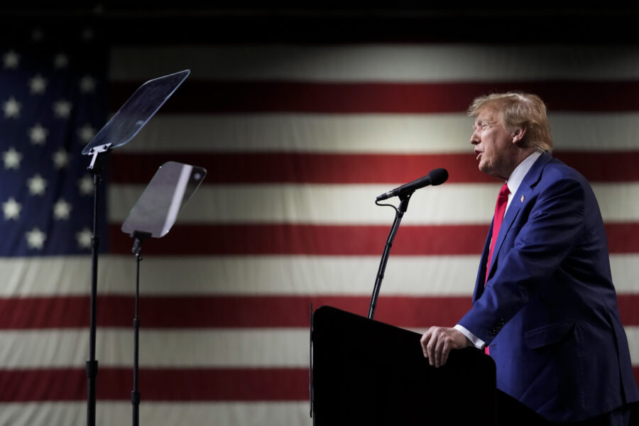 FILE - Former President Donald Trump speaks during a rally Sunday, Dec. 17, 2023, in Reno, Nev. The...