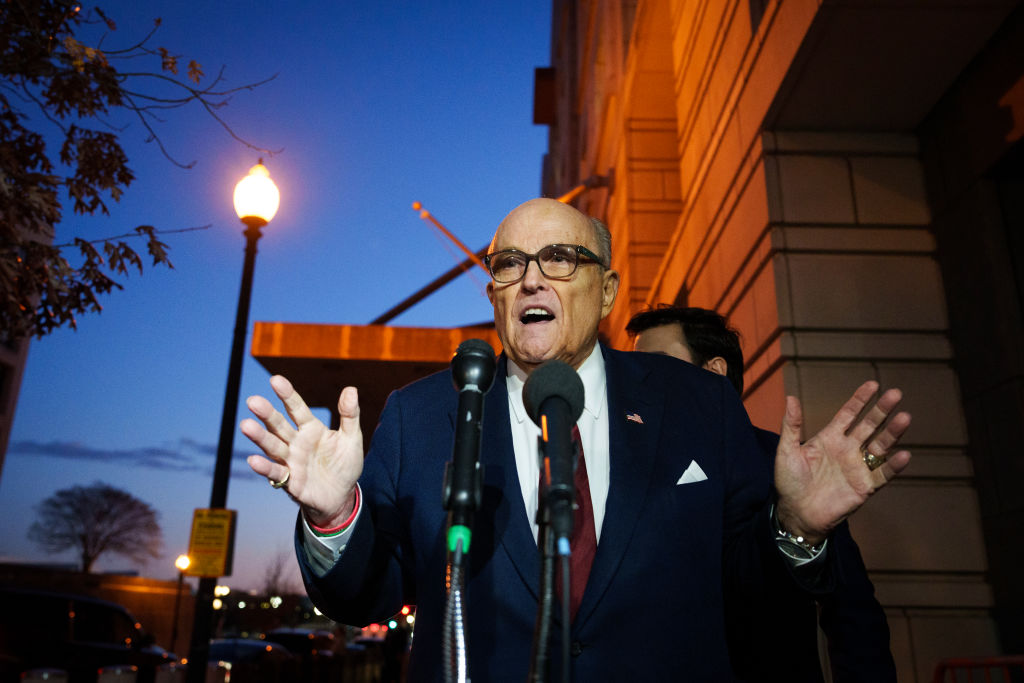 Rudy Giuliani, the former personal lawyer for former U.S. President Donald Trump, speaks to the pre...