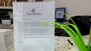 The notice of closure at the The Haven at Millcreek front desk.