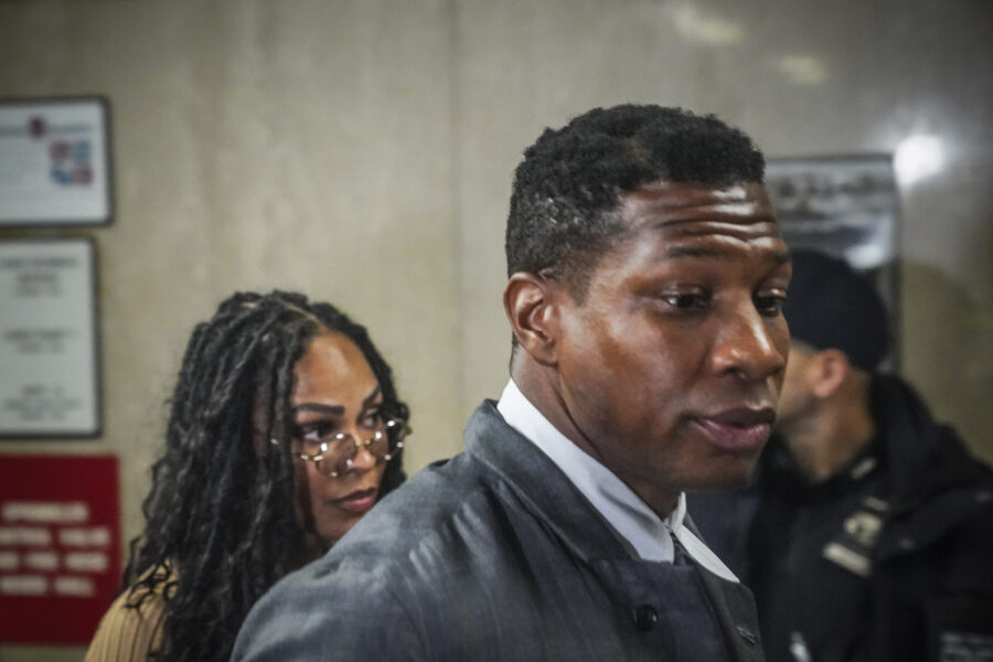 Actor Jonathan Majors arrives at court for his domestic assault trial, Tuesday, Dec. 5, 2023, in Ne...