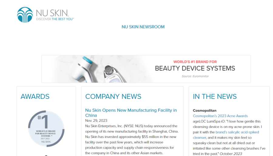 Nu Skin Newsroom website...