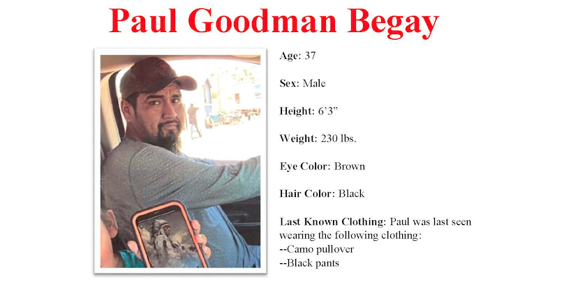 Paul Goodman Begay is missing. (Navajo PD)...