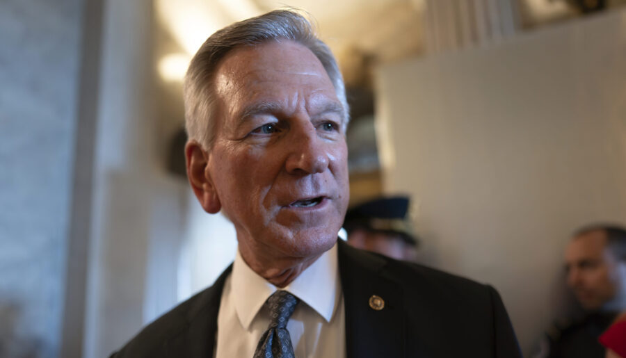 FILE - Sen. Tommy Tuberville, R-Ala., a member of the Senate Armed Services Committee, talks to rep...