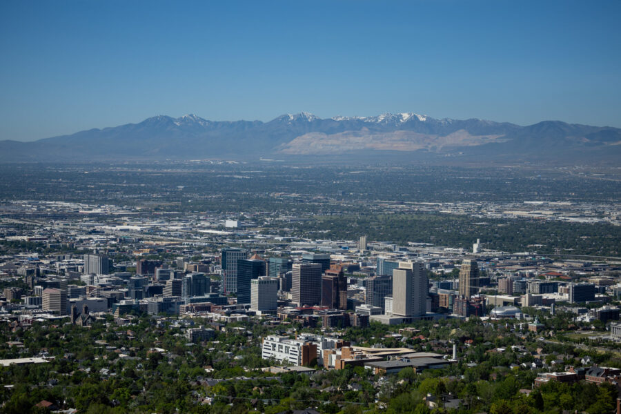 FILE - Downtown Salt Lake City and the Salt Lake Valley are pictured on Thursday, June 2, 2022. (Sp...
