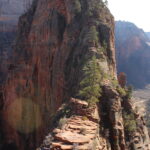 The most famous part of the Angels Landing hike walks along the narrow ridge to the summit. (Brian Whitehead, NPS)