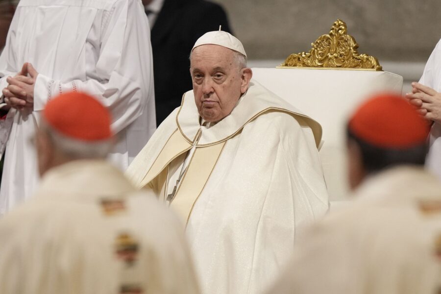 Pope Francis attends mass for the Virgin Mary of Guadalupe inside Saint Peter's Basilica at the Vat...