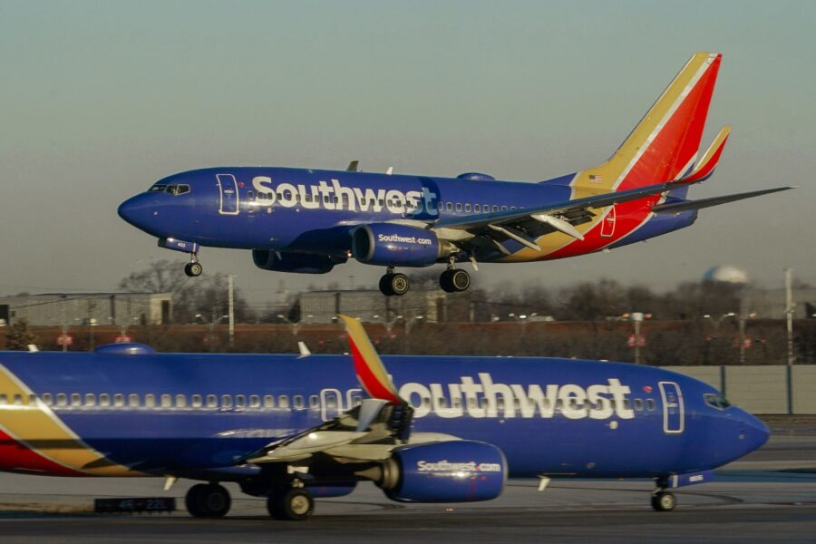 Southwest Airlines plane prepares to land at Midway International Airport, Feb. 12, in Chicago. (Ki...