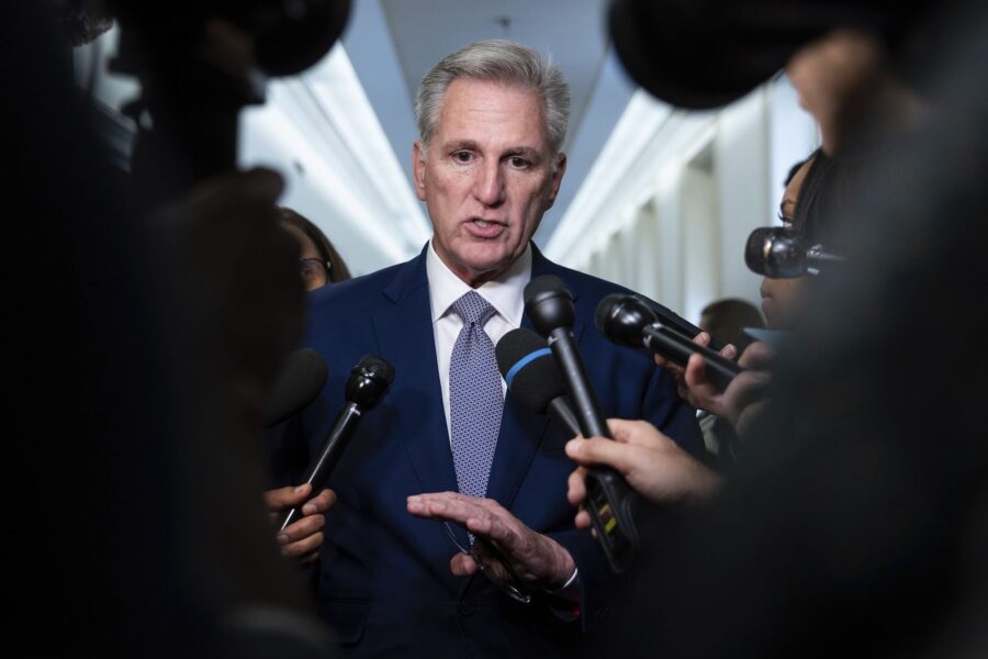 Rep. Kevin McCarthy speaks with reporters on Capitol Hill on October 24. (Francis Chung, POLITICO/A...