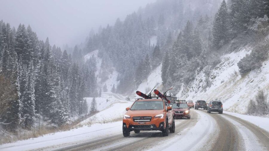 Motorists drive in Big Cottonwood Canyon on Dec. 1. The upper Cottonwood canyons could receive up t...