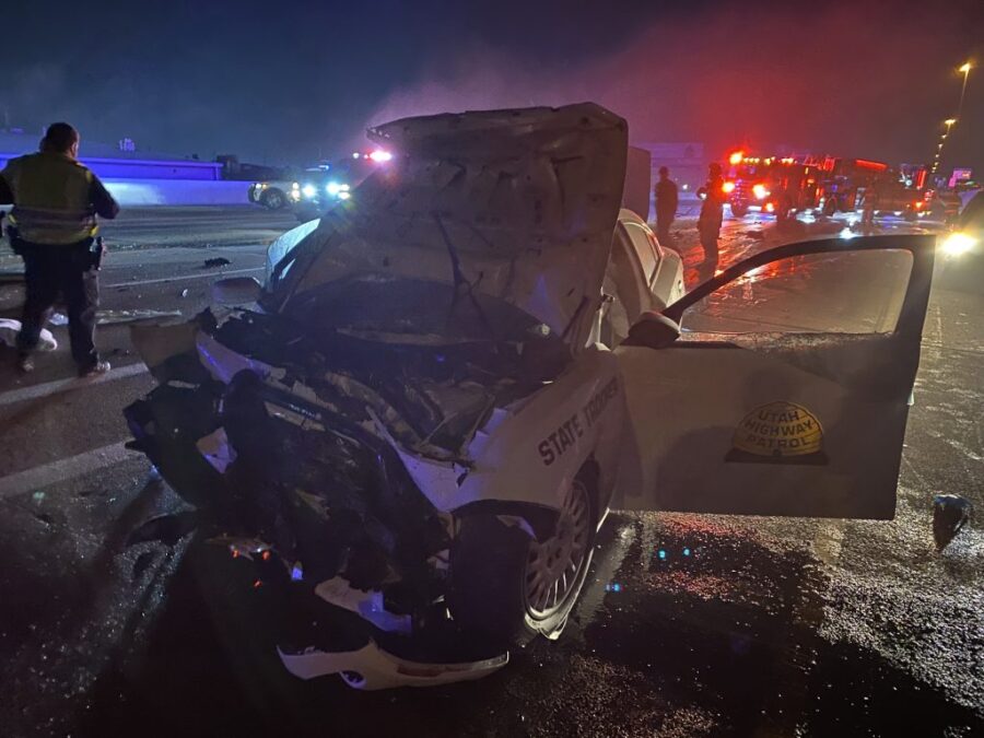 Trooper Rios-Redd's patrol vehicle pictured after the crash. (Department of Public Safety)...