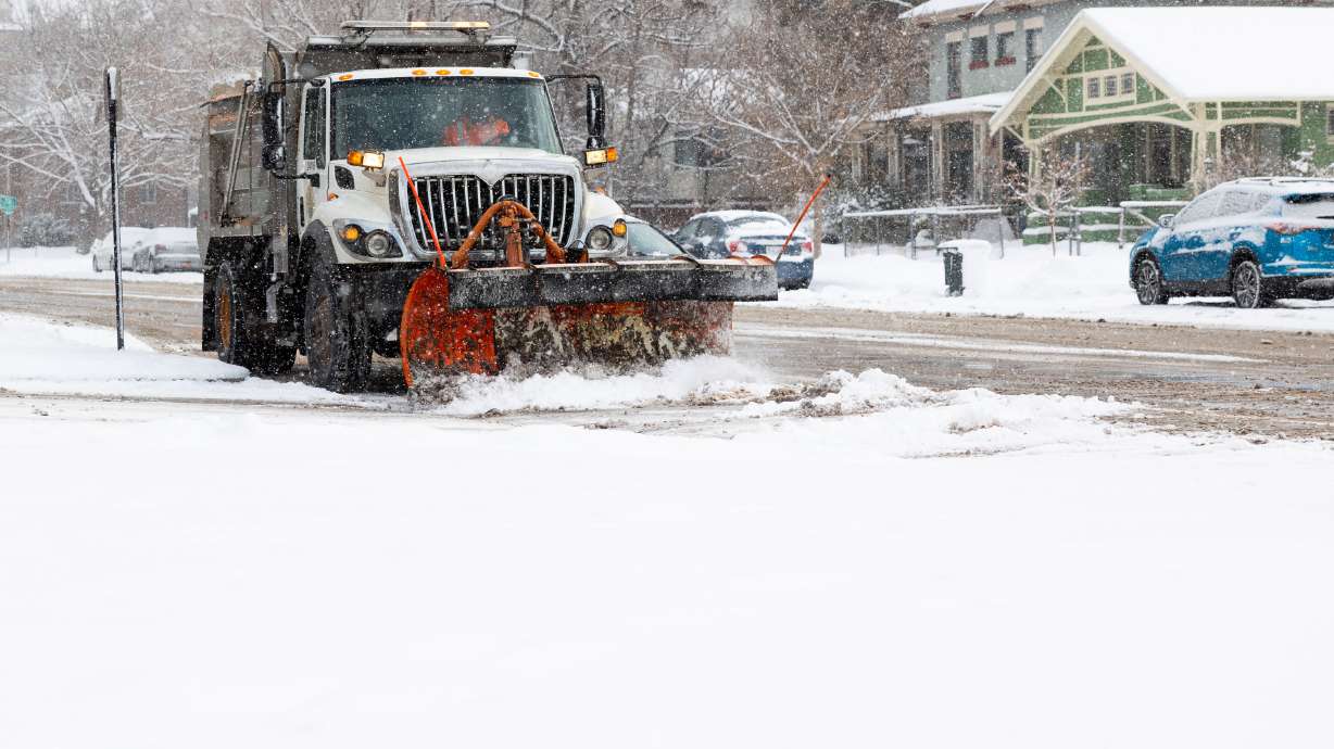 A snowplow in Salt Lake City on Thursday. Heavy and blowing snow is forecast for Utah over the next...