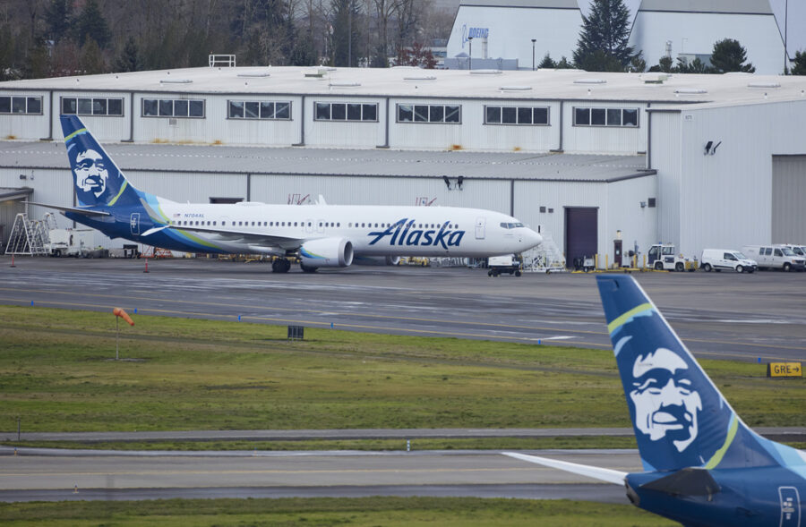 Alaska Airlines N704AL, a 737 Max 9 which made an emergency landing at Portland International Airpo...