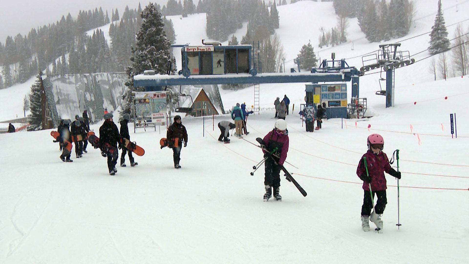 Skiers and snowboarders at the Beaver Mountain Resort...