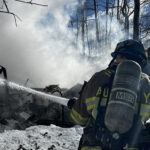 A three-story dwelling burned and collapsed in Big Cottonwood Canyon on Monday, Jan. 8, 2024. (UFA)
