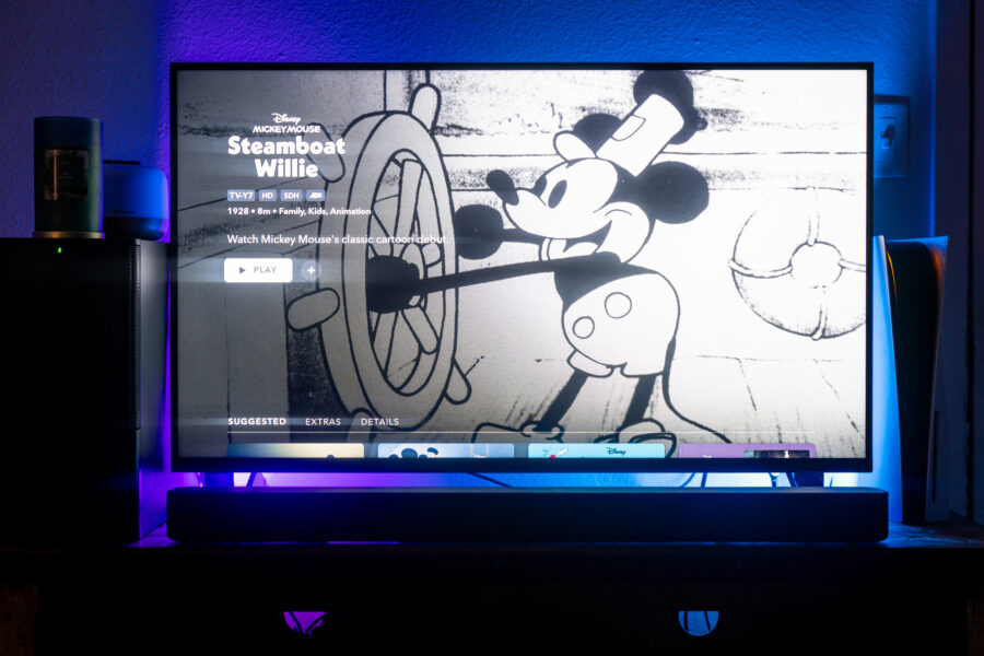 In a photo illustration, an episode of Disney's Steamboat Willie that was the debut of Mickey Mouse...