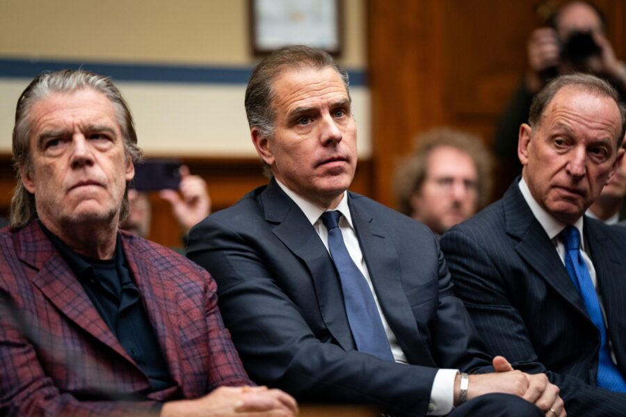 Hunter Biden, son of U.S. President Joe Biden, flanked by Kevin Morris, left, and Abbe Lowell, righ...