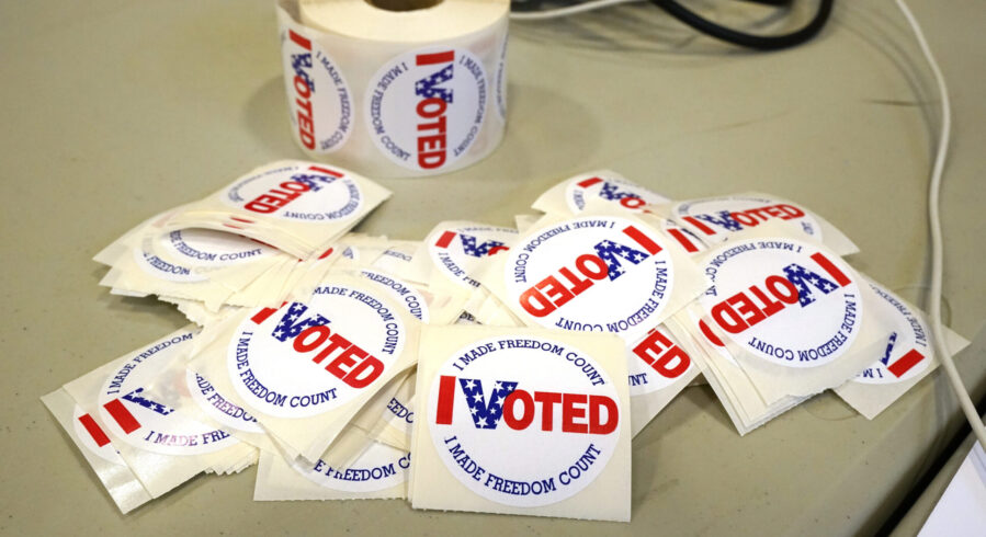 FILE _ "I Voted" stickers are ready to be distributed to each person who filled out a ballot, Tuesd...