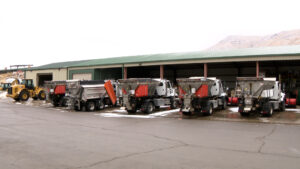 A line of new snowplows getting ready to remove snow from Herriman City's roads. 