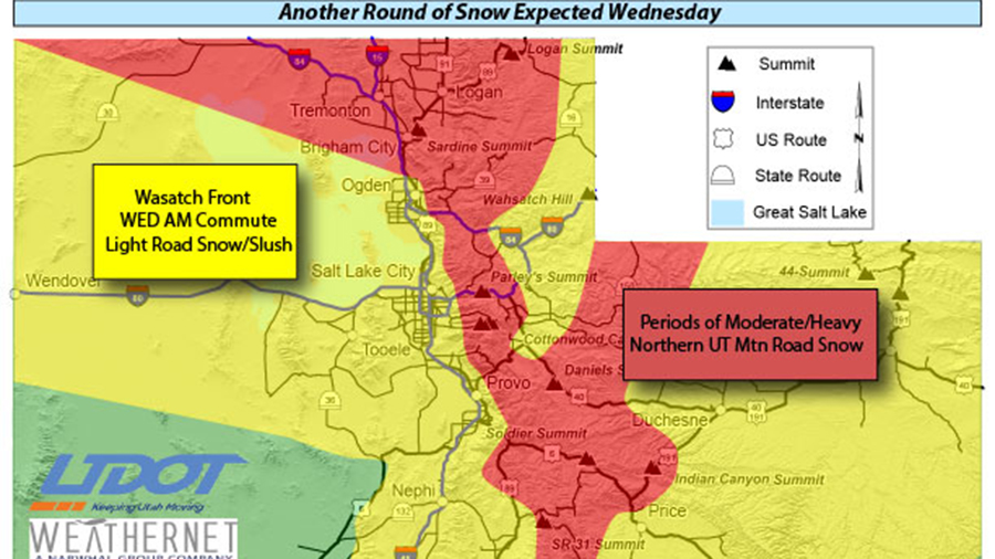 Roads could be messy on the morning of Jan. 17, 2024 as a moisture trend continues. (UDOT)...