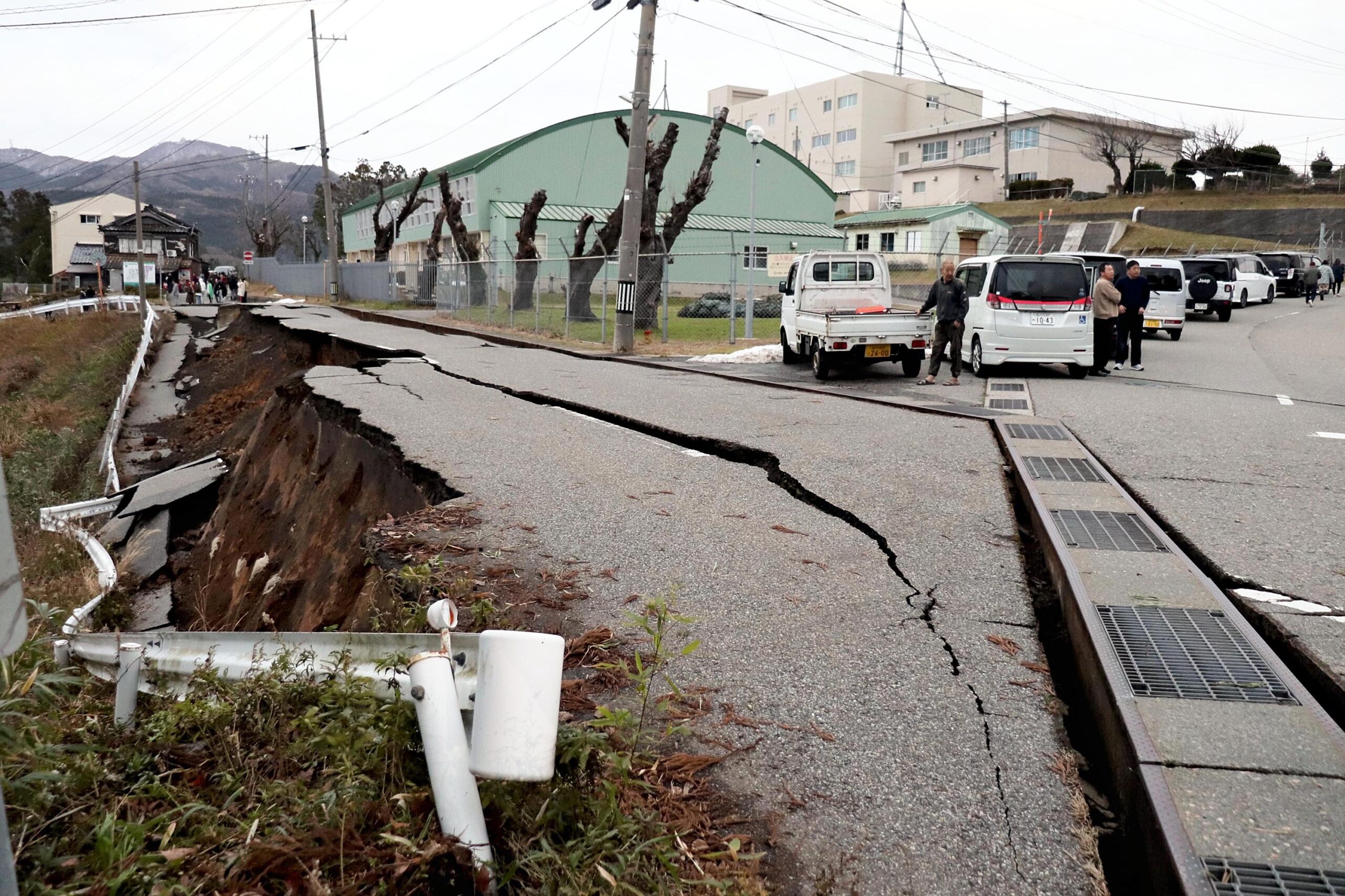 Roads in the Japanese city of Wajima were damaged in Monday's earthquake. (Yusuke Fukuhara/The Yomi...