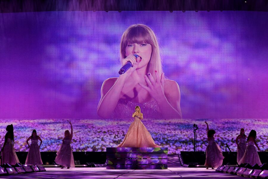 Taylor Swift performs onstage during "Taylor Swift | The Eras Tour" at MetLife Stadium on May 27, 2...