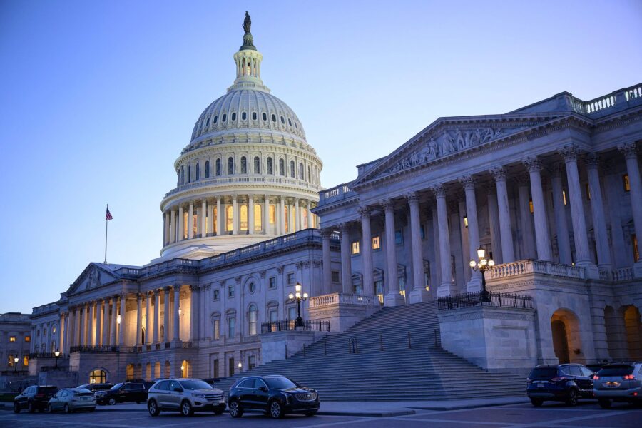 The US Capitol is seen at dusk in Washington, DC in November 2023. House and Senate leaders on Janu...