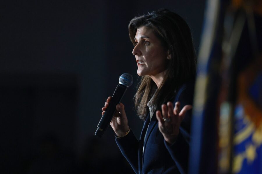 Republican presidential candidate Nikki Haley speaks during a campaign event in Manchester, New Ham...