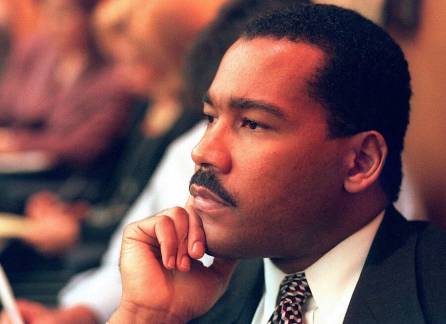 FILE - Dexter King, son of the late civil rights leader Martin Luther King Jr., listens to argument...