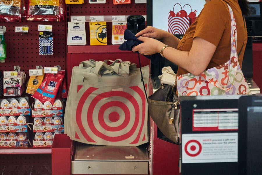 A customer at the self checkout of a Target store in the Queens borough of New York, US, on Tuesday...