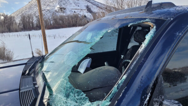 A slab of ice from the top of a vehicle was launched into oncoming traffic and another driver's win...