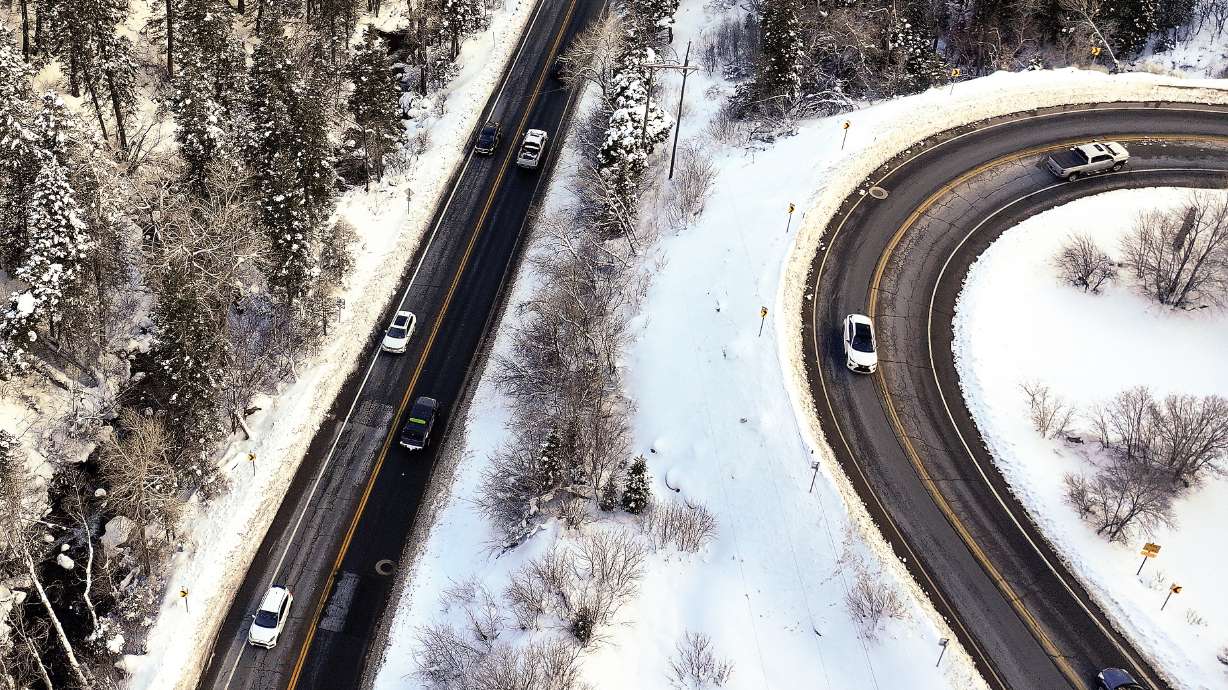 Vehicles in Big Cottonwood Canyon Jan. 15. Remnants of a "Pineapple Express" are forecast to provid...