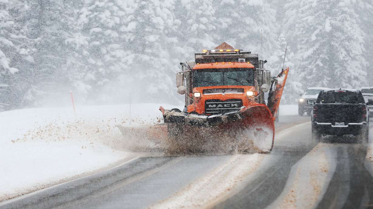 A UDOT snowplow clears the road in Big Cottonwood Canyon on Feb. 9, 2024. More mountain snow is for...