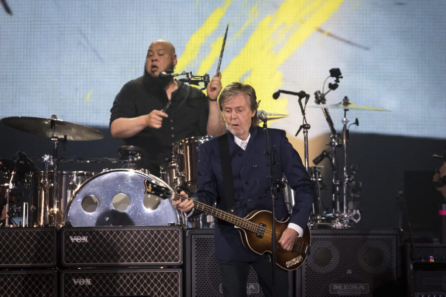 FILE - Paul McCartney performs during his "Got Back" tour on June 16, 2022, at MetLife Stadium in E...