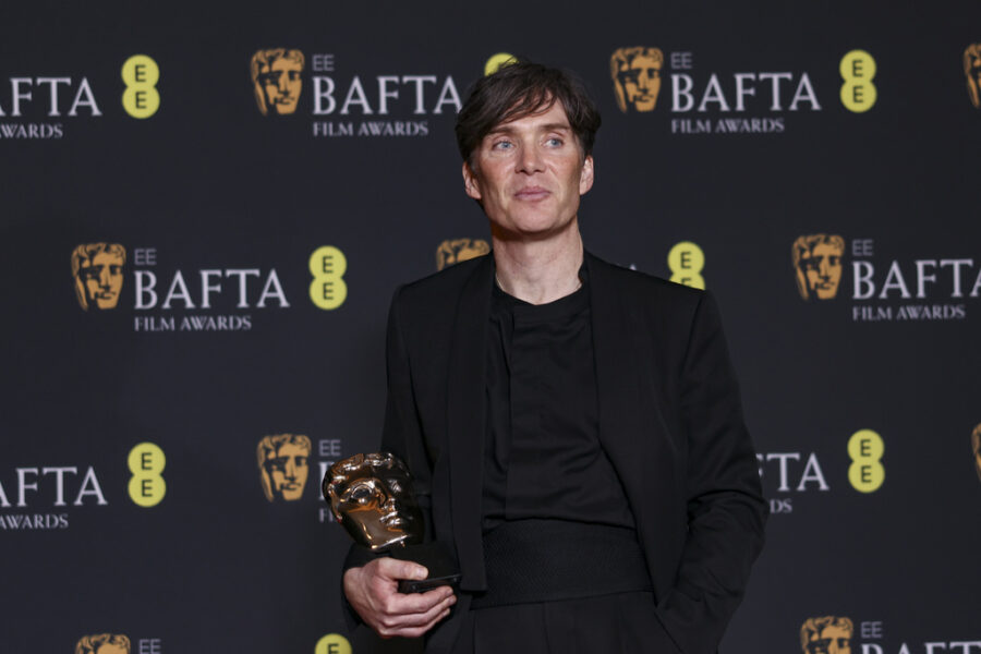 Cillian Murphy, winner of the leading actor award for 'Oppenheimer', poses for photographers at the...