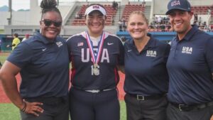 Lapuaho (middle left), with the USA's Softball's Under 15 Team. 