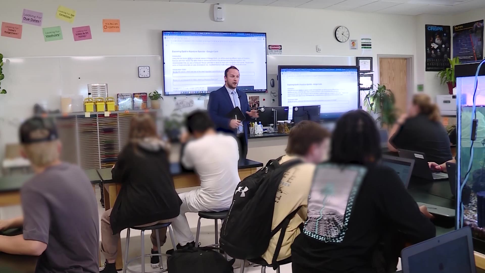 Andrew Holmes, a West Jordan Middle School Teacher in his classroom using AI to teach students....