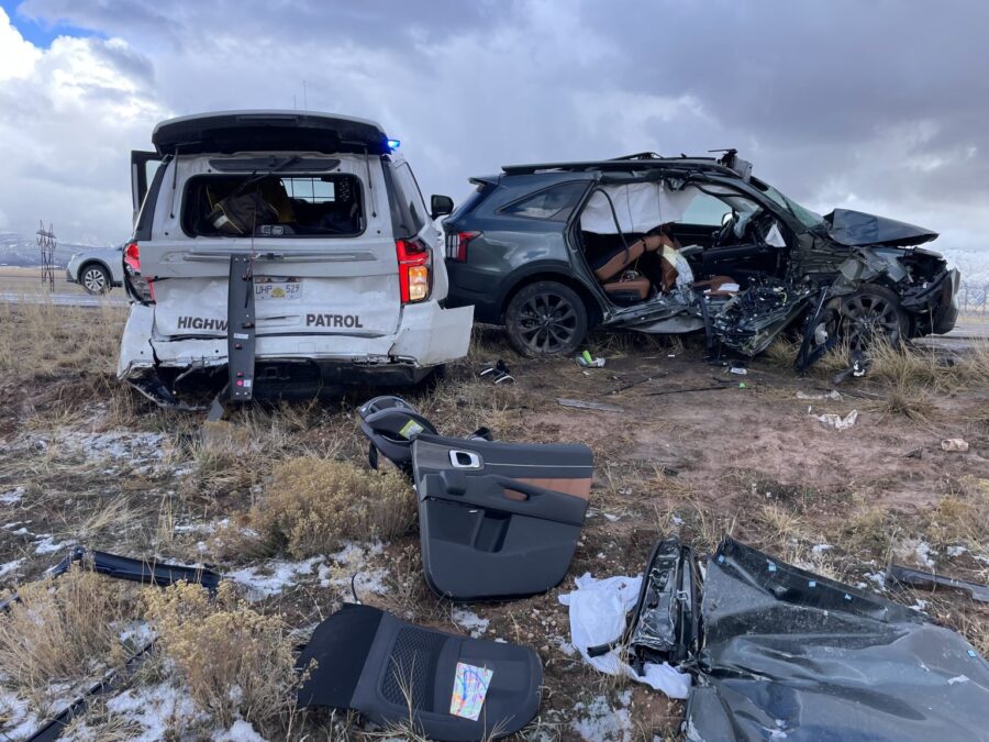 A two-vehicle crash Saturday afternoon in Juab County sent five people to the hospital, including a...
