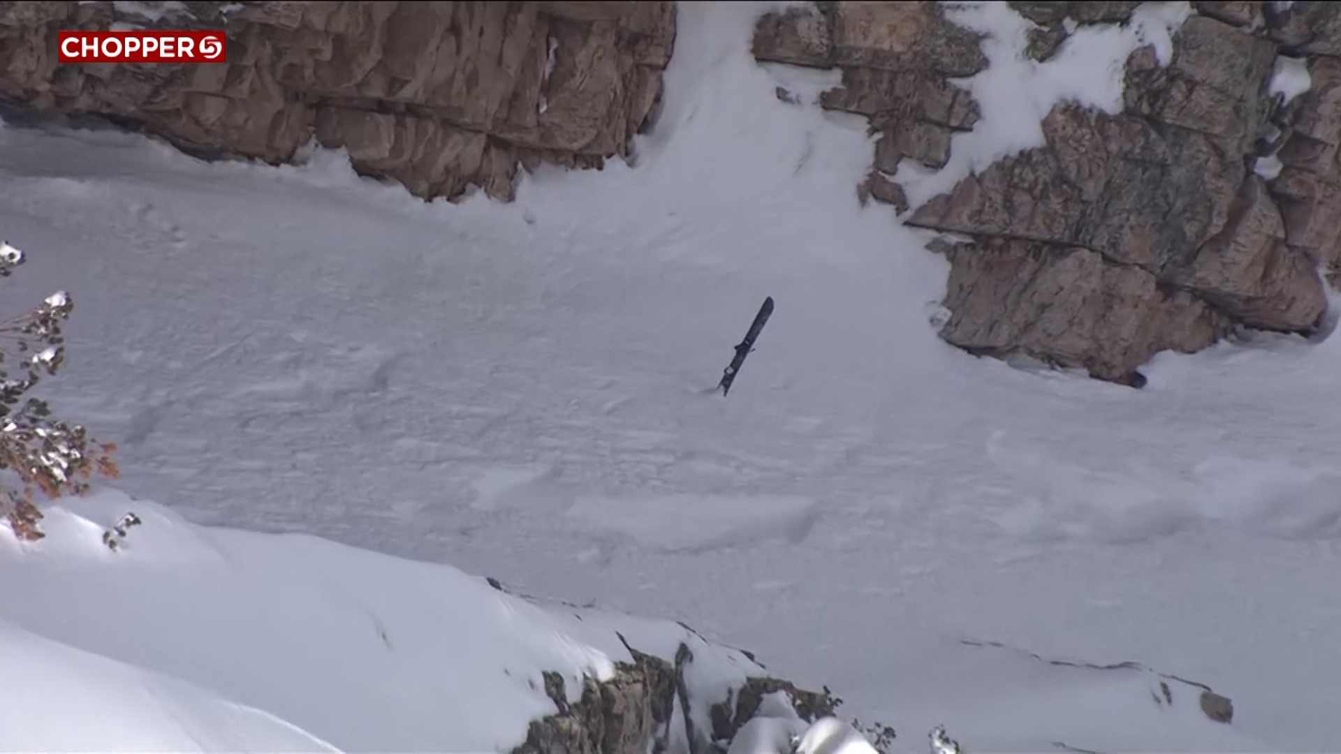 A lone ski in the area that the skier was found and rescued from....