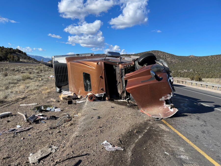 The Utah Highway Patrol said the driver of a semi suffered minor injuries Sunday after the semi rol...