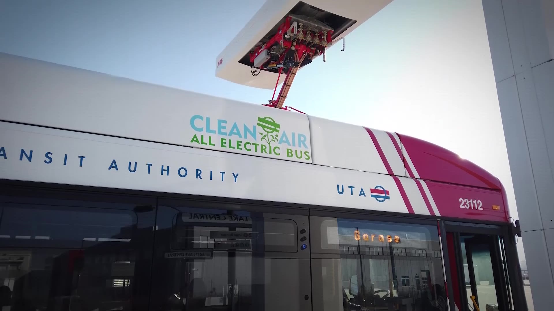 An electric UTA bus charges in Salt Lake City, Utah. (KSL TV)...
