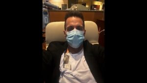 Chris undergoing chemotherapy treatment at the hospital. 