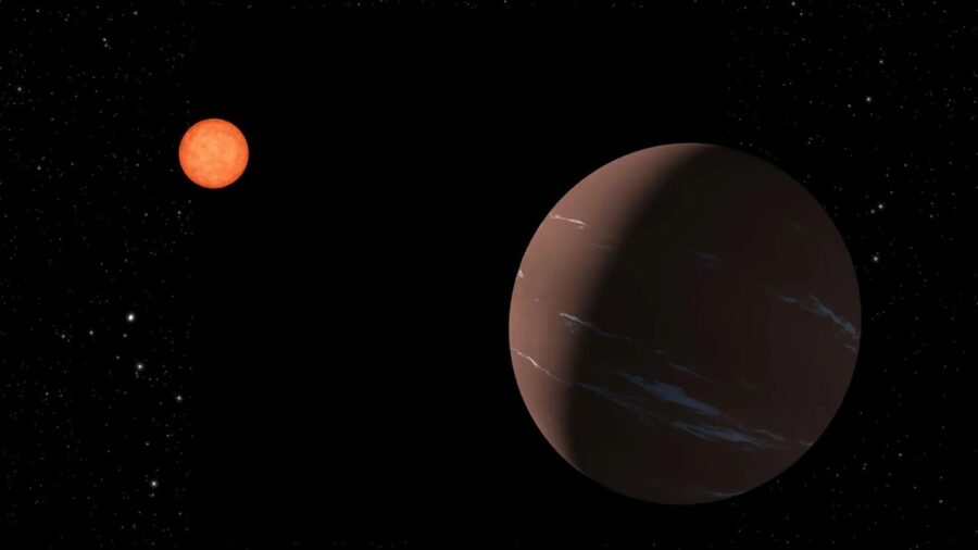 An artist's illustration depicts the 'super-Earth' exoplanet TOI-715b as it orbits within the habit...