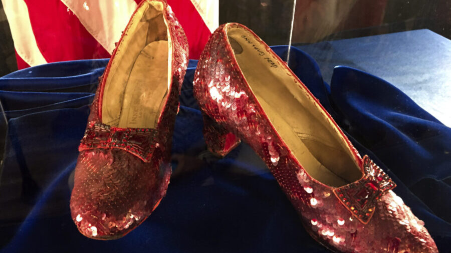 FILE - Ruby slippers once worn by Judy Garland in the "The Wizard of Oz," are displayed at a news c...