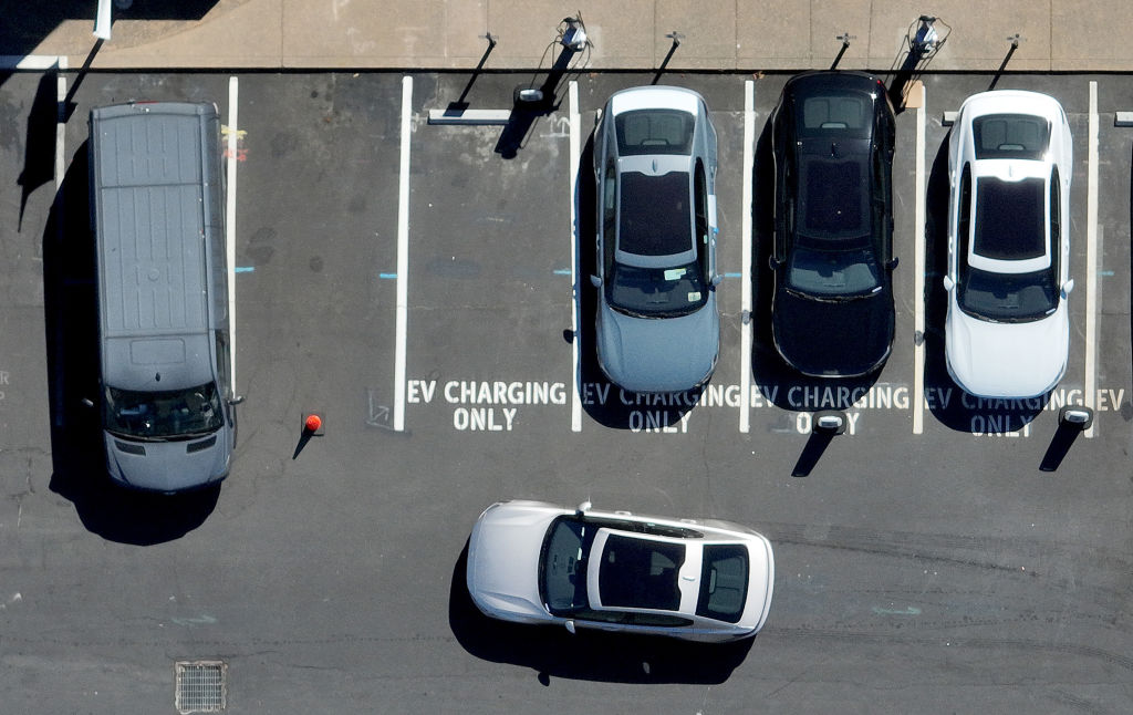 FILE: A Polestar electric car prepares to park at an EV charging station on July 28, 2023 in Corte ...