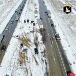 Idaho State Police released aerial photos of a string of crash sites on Interstate 84 on March 4, 2024. (Idaho State Police)