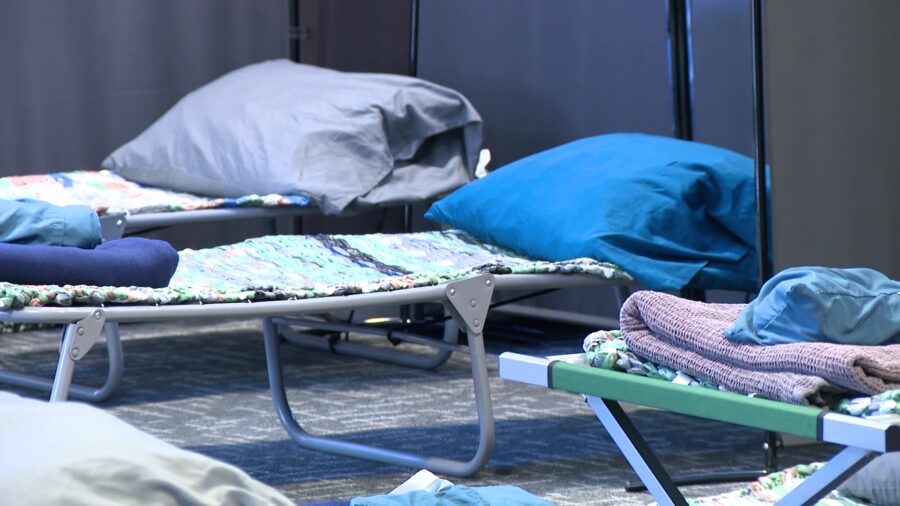 Beds prepared for visitors at William A. Burnard Warming Center as a Code Blue is in effect....