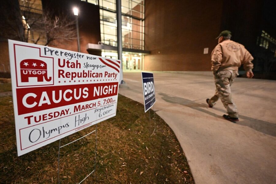 Republicans gather at Olympus High School in Holladay for caucus meetings on Tuesday, March 5, 2024...